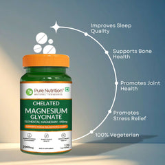Pure Nutrition Magnesium Glycinate + Zinc | Boosts Bone, Muscle & Nerve Health | Enhances Relaxation & Sleep Quality | Relieves Period Cramps| Gentle on Stomach