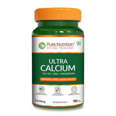 Pure Nutrition Ultra Calcium 1310mg 90 Veg Tablets | With Vitamin D3, K2, Zinc & Magnesium | Bone, Joint, Muscle & Immune Health Support | Calcium Supplement for Men & Women