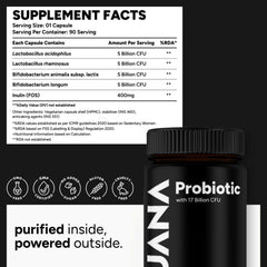 UJANA Probiotic Capsules with 17 Billion CFU & Prebiotic Inulin | 500mg | 90 Veg Capsules
