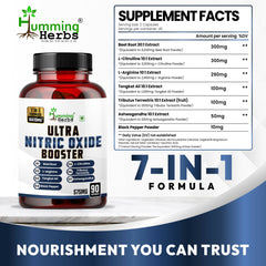 Humming Herbs ULTRA NITRIC BOOSTER - 7in1 | Beet Root, L-Arginine, Tongkat Ali, Black Pepper, L-Citrulline, Tribulus Terrestris & Ashwagandha