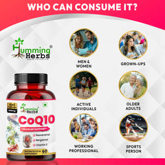 Humming Herbs CoQ10 600mg Cellular Support Supplement with Resveratrol, Bergamot & Vitamin E - Heart Health & Energy Booster - Antioxidan 60 Caps