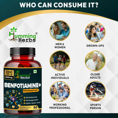 Humming Herbs Benfotiamine+ 600mg with Ashwagandha & Alpha Lipoic Acid - Antioxidant & Energy Support - Promotes Nerve Health & Metabolic Function