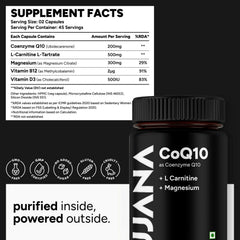 UJANA CoQ10 with L-Carnitine, Magnesium, Vitamin B12 & Vitamin D3 – 1000 mg Formula – 90 Vegetarian Capsules – 45 Day Pack Summarise this data UJANA CoQ10 with L-Carnitine, Magnesium, Vitamin B12 & Vitam