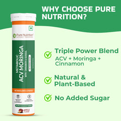 Pure Nutrition Metabolic ACV Moringa -15 Tablets Effervescent Tablets with Cinnamon | Supports Weight Management, Gut Health & Detoxification | Apple Flavour
