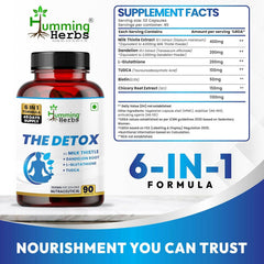 Humming Herbs The Detox Capsules, 6-in-1 Formula with Milk Thistle, Dandelion, L-Glutathione, TUDCA, Chicory Root & Biotin 90 Capsules 45 Servings