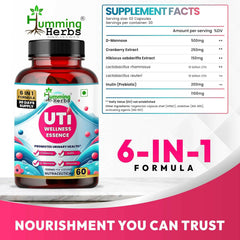 Humming Herbs UTI Wellness Essence Capsules 6-in-1 Formula D-Mannose, Cranberry Extract, Hibiscus Extract, Probiotics & Prebiotic