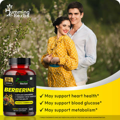 Humming Herbs Berberine Supplement with Milk Thistle,Ceylon Cinnamon, Turmeric, Red Yeast Rice, Wild Bitter Melon, Gymnema & Probiotics – Vegetarian Capsules