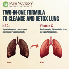Pure Nutrition Lung Detox 20 Effervescent Tablets (Lemon Flavor) With N-Acetylcysteine 600 Mg And Vitamin C |Removes Tar & Support Respiratory Health