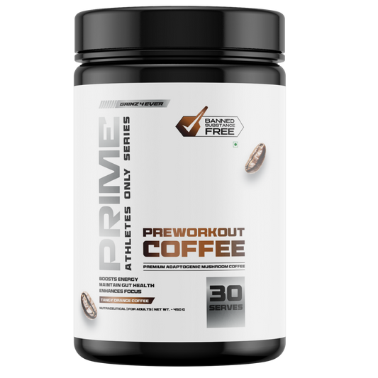 Gainz4Ever Prime Preworkout Coffee with Adaptogenic Mushrooms for Energy, Focus & Gut Health Support