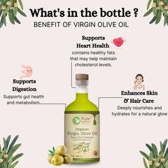 Pure Nutrition Organic Extra Virgin Olive Oil 750ml Glass Bottle - 100% Pure, Cold-Pressed In Glass Bottle|Ideal For Salad Dressings, Sauteing & Drizzling