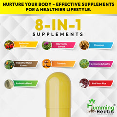 Humming Herbs Berberine Supplement with Milk Thistle,Ceylon Cinnamon, Turmeric, Red Yeast Rice, Wild Bitter Melon, Gymnema & Probiotics – Vegetarian Capsules