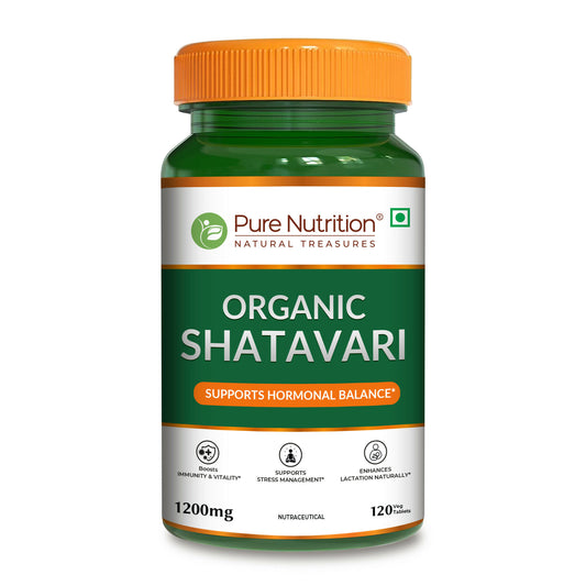 Pure Nutrition Organic Shatavari | Boosts Immunity, Digestion | Ayurvedic & Herbal Supplement | Helps Balance Women's Hormones & Reproductive Health - 120 Tablet