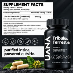 UJANA Tribulus Terrestris 1100mg | Standardized to 45% Saponins | Vegetarian Capsules | 90 Capsules | 45 Day Pack