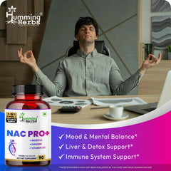 Humming Herbs NAC PRO+ with N-Acetyl Cysteine, Inositol, Choline, Vitamin D3 & Zinc | 1410mg | 45 Days Supply | Non-GMO & Clean Label