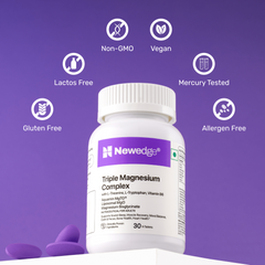 Newedge Triple Magnesium Complex | Aquamin MgTG® + Bisglycinate + Liposomal MgO | With L-Theanine, L-Tryptophan & Vitamin B6 | Deep Sleep, Muscle Recovery, Stress Relief & Bone Health.