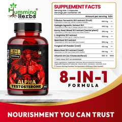 Humming Herbs Alpha Testosterone Supplement – Tribulus, Fadogia Agrestis, Epimedium (Horny Goat Weed), L‑Arginine, Beet Root, Tongkat Ali, Maca & Vitamin D3 – 120 Vegan Capsules (60 Servings)