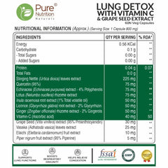 Pure Nutrition Lung Detox Supplement - 60 Veg Capsules | Quercetin, Vitamin C, Nettle, Vasaka Leaf, Lotus, Licorice & Ginger | Supports Lung Cleansing, Respiratory Health & Immune Defense | 100% Herbal Formula