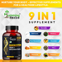 Humming Herbs Quercetin Supplement - NMN plus Resveratrol Extract - 90 Capsules
