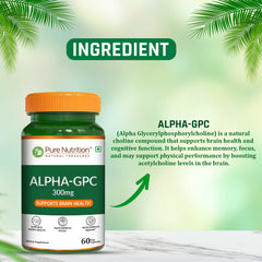 Pure Nutrition Alpha GPC (300mg) 60 Veg Capsules | Helps to Improve Focus, Mental Clarity & Memory | Brain Health Supplement for Men & Women | Nootropic Formula