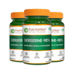 Pure Nutrition BERBERINE 98% 60 Veg Tablets | with Jamun Beej, Karela & Fenugreek Extract | Supports Blood Sugar Control, Weight Management, Heart & Metabolic Health | Natural Herbal Wellness Formula