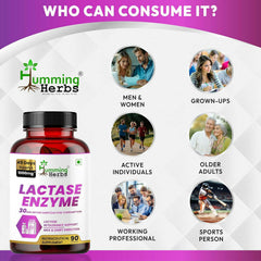 Humming Herbs Lactase Enzyme 90 Vegan Capsules, 45-Day Pack 1000mg Per Serving