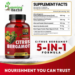 Humming Herbs Citrus Bergamot 15500mg - High Potency Cholesterol Support Supplement with Black Choke Berry, Niacin, Olive Leaf & Black Pepper Extract, Heart Health, Antioxidant, Vegan, Capsules