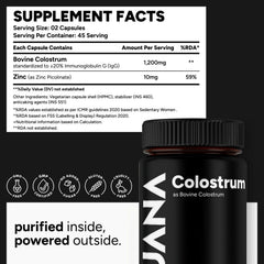 UJANA Colostrum with Zinc – Bovine Colostrum 1200 mg (std. to 20% IgG) – 1210 mg Formula – 90 Capsules – 45 Day Pack
