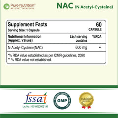 Pure Nutrition NAC (N-Acetyl L-Cysteine) 600mg - 60 Veg Capsules | Powerful Antioxidant Support for Immunity, Lung & Respiratory Health | Enhances Liver Detox, Reduces Oxidative Stress, Boosts Cellular Health for Men & Women