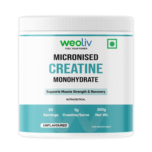 Weoliv Micronised Creatine Monohydrate Powder | Supports Muscle Strength & Recovery | Unflavoured | 3g Creatine/Serve | 250g