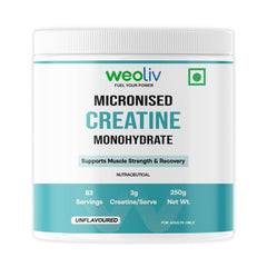 Weoliv Micronised Creatine Monohydrate Powder | Supports Muscle Strength & Recovery | Unflavoured | 3g Creatine/Serve | 250g