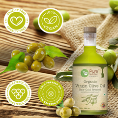 Pure Nutrition Organic Extra Virgin Olive Oil 750ml Glass Bottle - 100% Pure, Cold-Pressed In Glass Bottle|Ideal For Salad Dressings, Sauteing & Drizzling