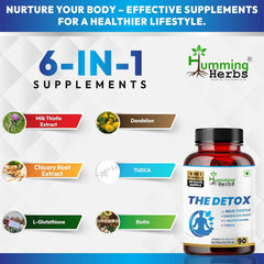 Humming Herbs The Detox Capsules, 6-in-1 Formula with Milk Thistle, Dandelion, L-Glutathione, TUDCA, Chicory Root & Biotin 90 Capsules 45 Servings
