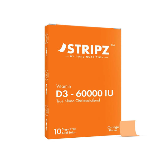 Pure Nutrition Vitamin D3-60000 IU (50g) | 10 Strips | Orange | Stregthens Bones | Boosts Immunity | Supports Calcium Absorption