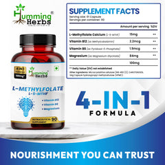 Humming Herbs L-Methylfolate (L-5-MTHF) with Vitamin B12, Vitamin B6 & Magnesium | 4-in-1 Daily Wellness Formula