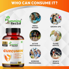 Humming Herbs Curcumin 905mg with Resveratrol, Quercetin, Vitamin D3, Zinc, Alpha Lipoic Acid & Piperine | 9-in-1 Herbal & Nutrient Blend | 90 Veg Capsules | 45 Days Supply