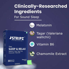 Pure Nutrition Deep Sleep & Relax Melatonin 10mg Oral Strips (30 Strips) | Melatonin + Tagar with Chamomile & Vitamin B6 | Sugar Free Peppermint Flavour | Fast Dissolving Sleep Support Strips