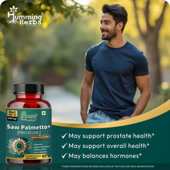 Humming Herbs Saw Palmetto Plus Prostate Support - Enhanced Formula with Quercetin, Turmeric, Pygeum, Vitamins E & B6, Zinc, Selenium for Men's Health, Capsule