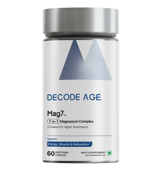 Decode Age Mag7 | 7-in-1 Magnesium Complex | 370mg Elemental Magnesium | Chelated for Higher Absorption | Energy, Muscle & Relaxation Support | 60 Veg Capsules