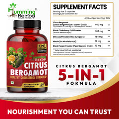 Humming Herbs Citrus Bergamot 15500mg - High Potency Cholesterol Support Supplement with Black Choke Berry, Niacin, Olive Leaf & Black Pepper Extract, Heart Health, Antioxidant, Vegan, Capsules