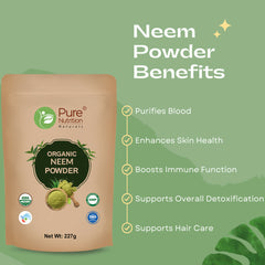 Pure Nutrition Organic Neem Leaf Powder (Azadirachta Indica) for Face Pack, Healhy Skin & Hair | Boosts Immunity & Digestion | 100% Pure, Free from Additives | Sun-dried | USDA Organic Certified | Edible Quality - 227g
