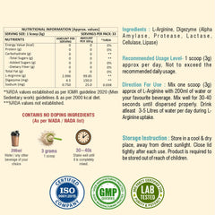 Weoliv L-Arginine Amino Acid Powder | Supports Recovery & Endurance | Unflavoured | 3g L-Arginine (Per Serve) | 100g