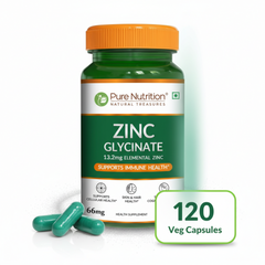 Pure Nutrition Zinc Glycinate Supplement (66 mg) | 120 Veg Capsules | 13.2 mg Elemental Zinc | Daily Zinc Supplement for Skin, Hair & General Wellness