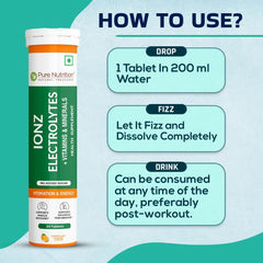 Pure Nutrition Ionz Electrolytes Zero Sugar Added | 20 Effervescent Tablets Moroccan Orange Flavour | For Instant Hydration, Energy, Performance & Recovery