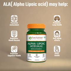 Pure Nutrition Alpha Lipoic Acid (ALA) 300mg - with Vitamin E | Powerful Antioxidant for Nerve & Heart Health | Supports Healthy Blood Sugar, Energy Metabolism & Cellular Protection