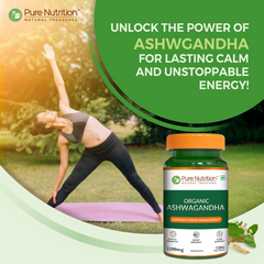 Pure Nutrition Organic Ashwagandha Tablets | 120 Veg Tablets | Supports Stress Relief, Sleep, Fertility, Immune Health, Vitality & Strength | Natural Adaptogen for Men & Women | Promotes Energy & Overall Wellness | Ayurvedic Supplement