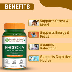 Pure Nutrition Rhodiola Rosea Root Extract (500mg) - 60 Veg Capsules | Standardized to 3% Rosavins & 1% Salidroside | Supports Energy, Focus, Relaxation & Cognitive Health