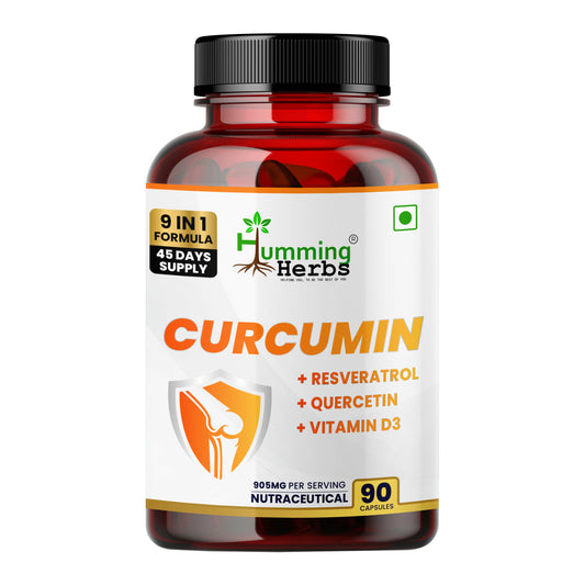 Humming Herbs Curcumin 905mg with Resveratrol, Quercetin, Vitamin D3, Zinc, Alpha Lipoic Acid & Piperine | 9-in-1 Herbal & Nutrient Blend | 90 Veg Capsules | 45 Days Supply