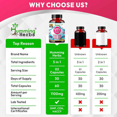 Humming Herbs UTI Wellness Essence Capsules 6-in-1 Formula D-Mannose, Cranberry Extract, Hibiscus Extract, Probiotics & Prebiotic