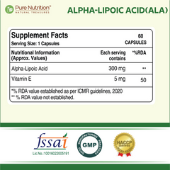 Pure Nutrition Alpha Lipoic Acid (ALA) 300mg - with Vitamin E | Powerful Antioxidant for Nerve & Heart Health | Supports Healthy Blood Sugar, Energy Metabolism & Cellular Protection