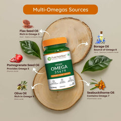 Pure Nutrition Vegan Omega 3 5 6 7 9 (30 Softgels) | Plant Based Veg Omega 3 Supplement with Blend of Seabuckthorn, Flaxseed, Pomegranate, Borage & Olive Oils | Supports Heart, Skin & Joint Health